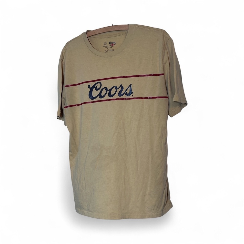 Coors Banquet Beer T-Shirt Sz L Iconic Spellout Graphic Tee  Pale Yellow Vintage